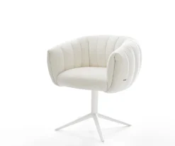 DrehstuhlJada-Flex Bouclé Soft Beige Fußkreuz Weiß 360° drehbar Wippfunktion Taschenfederkern Sofort versandfertig
