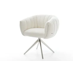 DrehstuhlJada-Flex Bouclé Soft Beige Kreuzgestell breit Edelstahl 360° drehbar Wippfunktion Taschenfederkern Sofort versandfertig