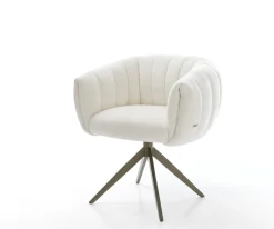 DrehstuhlJada-Flex Bouclé Soft Beige Kreuzgestell breit Effektfinish Titan 360° drehbar Wippfunktion Taschenfederkern Sofort versandfertig
