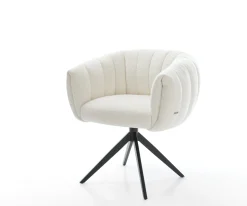 DrehstuhlJada-Flex Bouclé Soft Beige Kreuzgestell breit Schwarz 360° drehbar Wippfunktion Taschenfederkern Sofort versandfertig