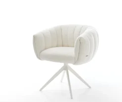 DrehstuhlJada-Flex Bouclé Soft Beige Kreuzgestell breit Weiß 360° drehbar Wippfunktion Taschenfederkern Sofort versandfertig