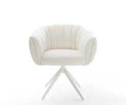 DrehstuhlJada-Flex Bouclé Soft Beige Kreuzgestell breit Weiß 360° drehbar Wippfunktion Taschenfederkern Sofort versandfertig