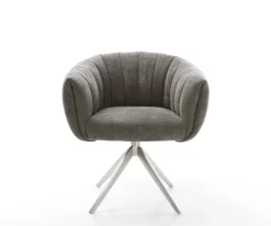 DrehstuhlJada-Flex Bouclé Soft Schlamm Kreuzgestell breit Edelstahl 360° drehbar Wippfunktion Taschenfederkern Sofort versandfertig