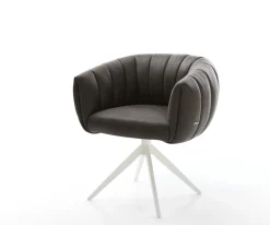 DrehstuhlJada-Flex Mikrofaser Anthrazit Vintage Kreuzgestell breit Weiß 360° drehbar Wippfunktion Taschenfederkern Sofort versandfertig