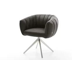 DrehstuhlJada-Flex Mikrofaser Anthrazit Vintage Kreuzgestell breit Edelstahl 360° drehbar Wippfunktion Taschenfederkern Sofort versandfertig