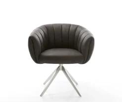 DrehstuhlJada-Flex Mikrofaser Anthrazit Vintage Kreuzgestell breit Edelstahl 360° drehbar Wippfunktion Taschenfederkern Sofort versandfertig