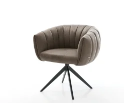 DrehstuhlJada-Flex Mikrofaser Taupe Vintage Kreuzgestell breit Schwarz 360° drehbar Wippfunktion Taschenfederkern Sofort versandfertig