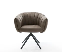 DrehstuhlJada-Flex Mikrofaser Taupe Vintage Kreuzgestell breit Schwarz 360° drehbar Wippfunktion Taschenfederkern Sofort versandfertig