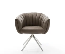 DrehstuhlJada-Flex Mikrofaser Taupe Vintage Kreuzgestell breit Edelstahl 360° drehbar Wippfunktion Taschenfederkern Sofort versandfertig