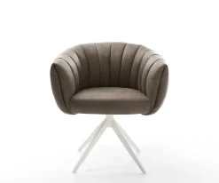 DrehstuhlJada-Flex Mikrofaser Taupe Vintage Kreuzgestell breit Weiß 360° drehbar Wippfunktion Taschenfederkern Sofort versandfertig