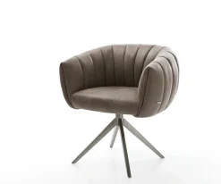 DrehstuhlJada-Flex Mikrofaser Taupe Vintage Kreuzgestell breit Graphit 360° drehbar Wippfunktion Taschenfederkern Sofort versandfertig