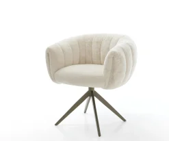 DrehstuhlJada-Flex Plüsch Creme-Weiß Kreuzgestell breit Effektfinish Titan 360° drehbar Wippfunktion Taschenfederkern Sofort versandfertig