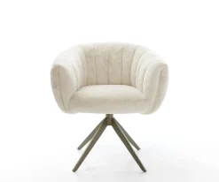 DrehstuhlJada-Flex Plüsch Creme-Weiß Kreuzgestell breit Effektfinish Titan 360° drehbar Wippfunktion Taschenfederkern Sofort versandfertig