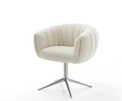 DrehstuhlJada-Flex Teddystoff Beige Fußkreuz Edelstahl 360° drehbar Wippfunktion Taschenfederkern Sofort versandfertig