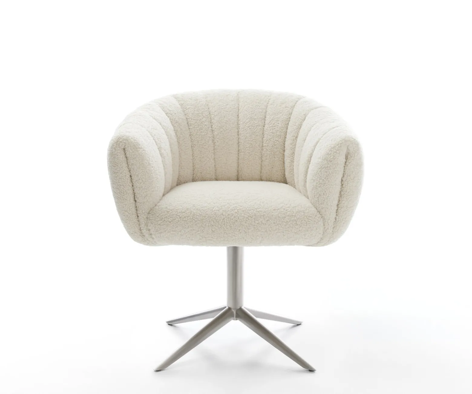 DrehstuhlJada-Flex Teddystoff Beige Fußkreuz Edelstahl 360° drehbar Wippfunktion Taschenfederkern Sofort versandfertig