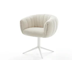 DrehstuhlJada-Flex Teddystoff Beige Fußkreuz Weiß 360° drehbar Wippfunktion Taschenfederkern Sofort versandfertig