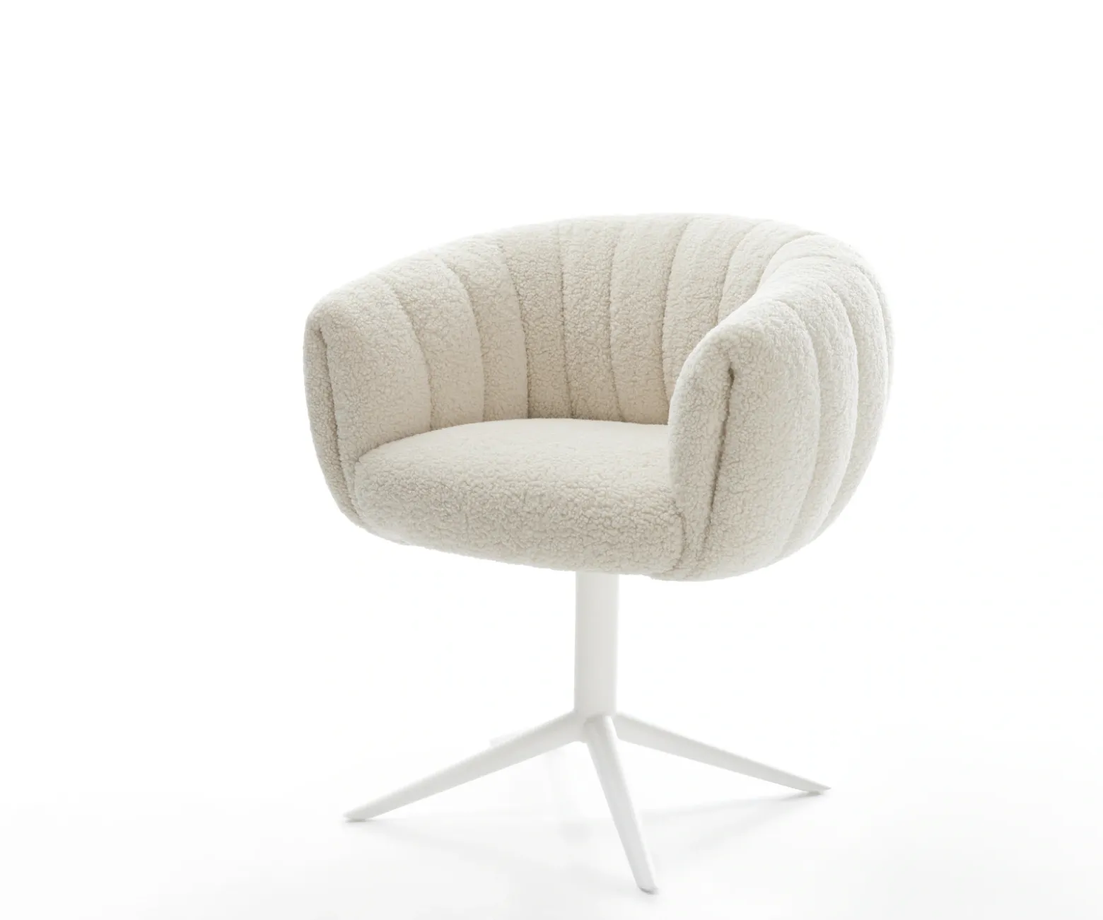 DrehstuhlJada-Flex Teddystoff Beige Fußkreuz Weiß 360° drehbar Wippfunktion Taschenfederkern Sofort versandfertig