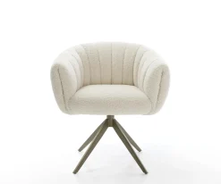 DrehstuhlJada-Flex Teddystoff Beige Kreuzgestell breit Effektfinish Titan 360° drehbar Wippfunktion Taschenfederkern Sofort versandfertig