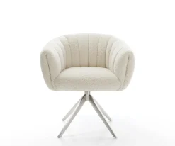 DrehstuhlJada-Flex Teddystoff Beige Kreuzgestell breit Edelstahl 360° drehbar Wippfunktion Taschenfederkern Sofort versandfertig