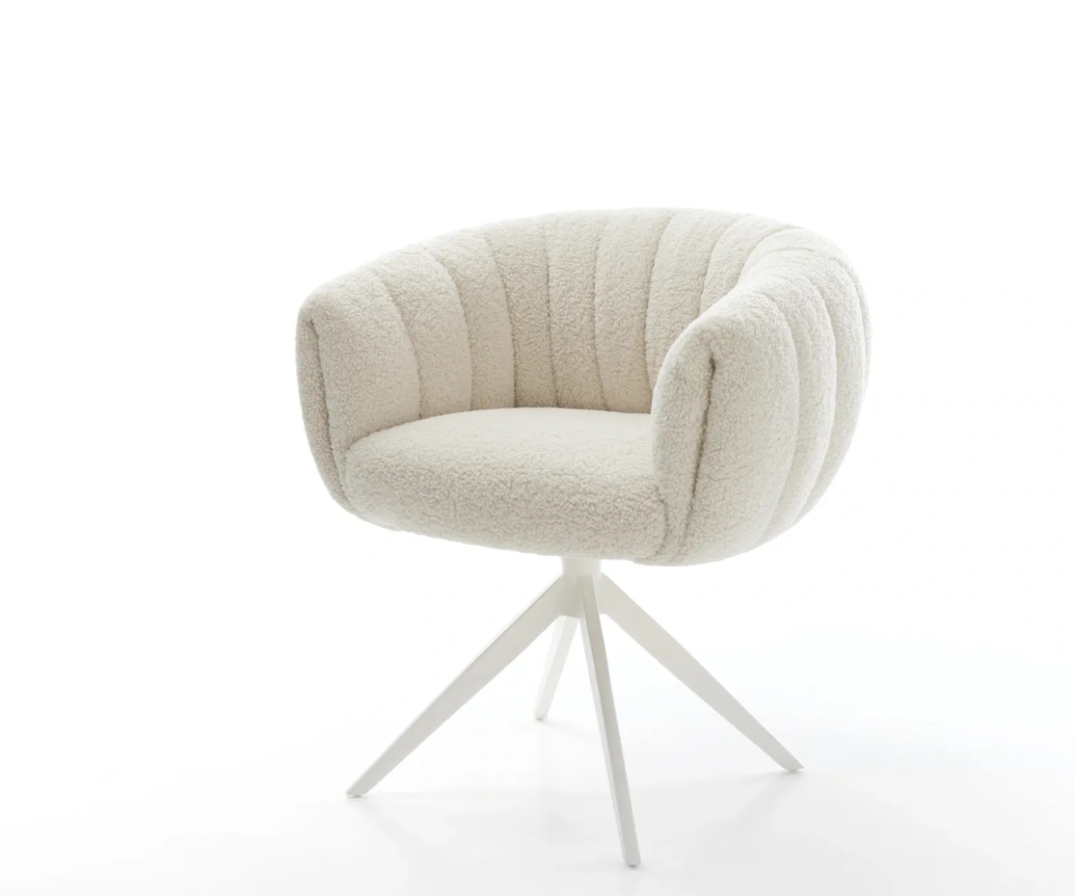 DrehstuhlJada-Flex Teddystoff Beige Kreuzgestell breit Weiß 360° drehbar Wippfunktion Taschenfederkern Sofort versandfertig