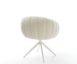 DrehstuhlJada-Flex Teddystoff Beige Kreuzgestell breit Weiß 360° drehbar Wippfunktion Taschenfederkern Sofort versandfertig