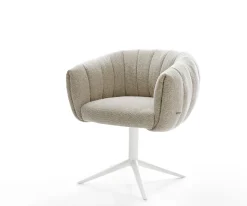 DrehstuhlJada-Flex Webstoff Soft Beige Fußkreuz Weiß 360° drehbar Wippfunktion Taschenfederkern Sofort versandfertig