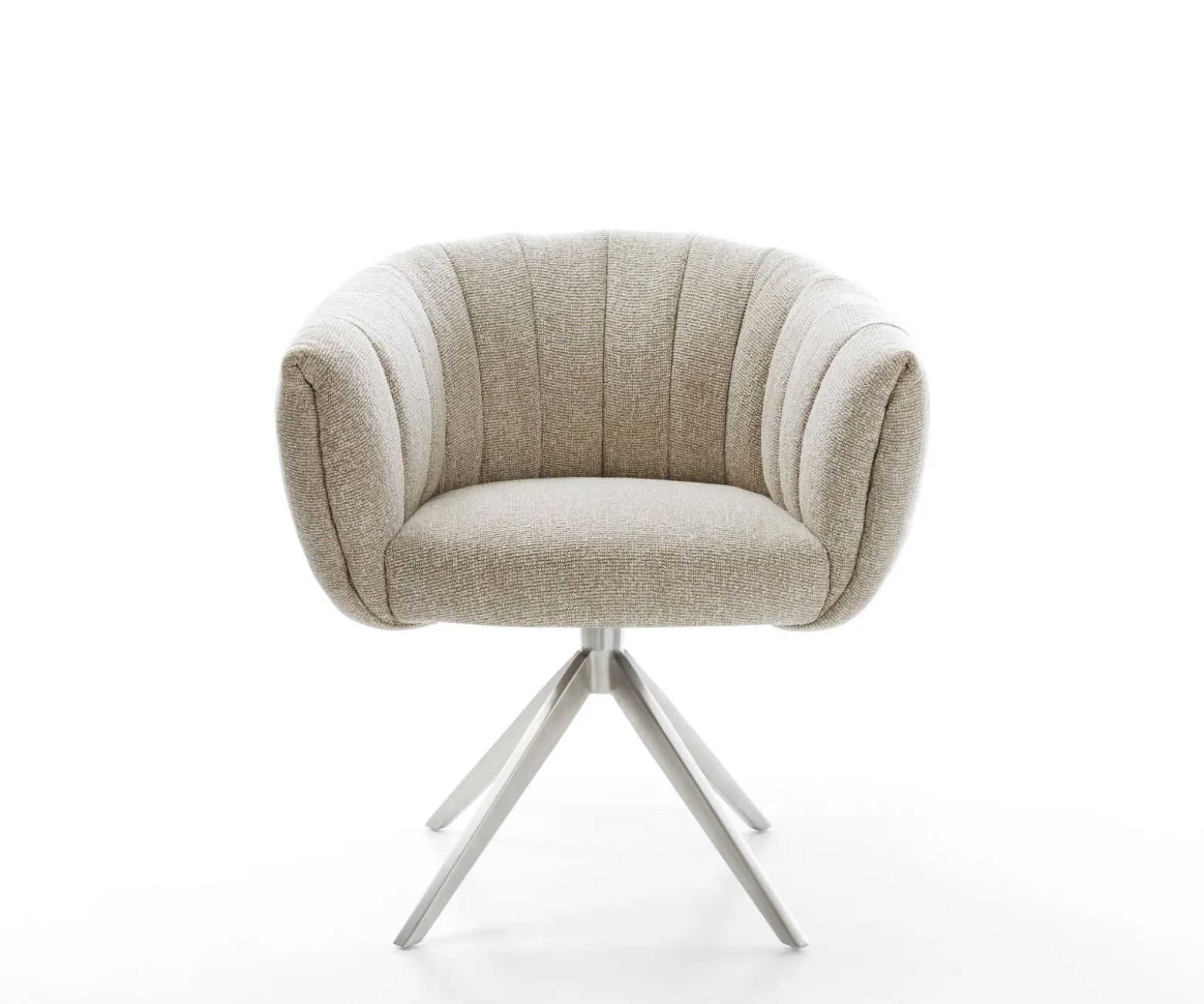 DrehstuhlJada-Flex Webstoff Soft Beige Kreuzgestell breit Edelstahl 360° drehbar Wippfunktion Taschenfederkern Sofort versandfertig