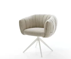DrehstuhlJada-Flex Webstoff Soft Beige Kreuzgestell breit Weiß 360° drehbar Wippfunktion Taschenfederkern Sofort versandfertig