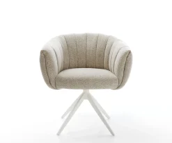 DrehstuhlJada-Flex Webstoff Soft Beige Kreuzgestell breit Weiß 360° drehbar Wippfunktion Taschenfederkern Sofort versandfertig