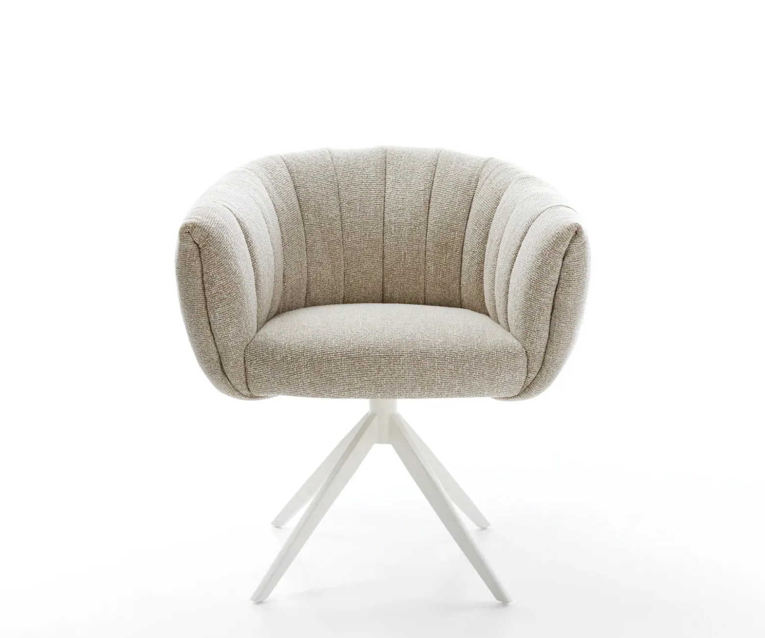 DrehstuhlJada-Flex Webstoff Soft Beige Kreuzgestell breit Weiß 360° drehbar Wippfunktion Taschenfederkern Sofort versandfertig