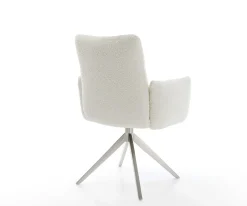 DrehstuhlJova-Flex mit Armlehnen Bouclé Weiß Kreuzgestell breit Edelstahl 360° drehbar Wippfunktion Taschenfederkern Sofort versandfertig