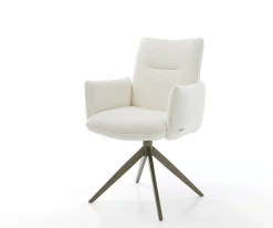DrehstuhlJova-Flex mit Armlehnen Bouclé Weiß Kreuzgestell breit Effektfinish Titan 360° drehbar Taschenfederkern Sofort versandfertig