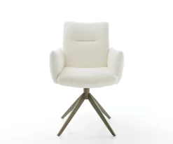 DrehstuhlJova-Flex mit Armlehnen Bouclé Weiß Kreuzgestell breit Effektfinish Titan 360° drehbar Taschenfederkern Sofort versandfertig