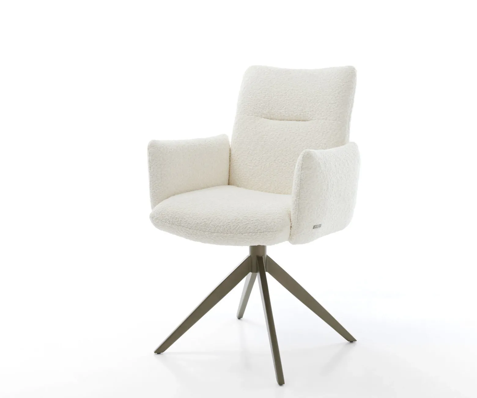 DrehstuhlJova-Flex mit Armlehnen Bouclé Weiß Kreuzgestell breit Effektfinish Titan 360° drehbar Wippfunktion Taschenfederkern Sofort versandfertig
