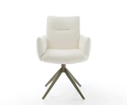 DrehstuhlJova-Flex mit Armlehnen Bouclé Weiß Kreuzgestell breit Effektfinish Titan 360° drehbar Wippfunktion Taschenfederkern Sofort versandfertig
