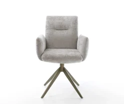 DrehstuhlJova-Flex mit Armlehnen Chenille Silbergrau Kreuzgestell breit Effektfinish Titan 360° drehbar Taschenfederkern Sofort versandfertig