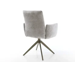DrehstuhlJova-Flex mit Armlehnen Chenille Silbergrau Kreuzgestell breit Effektfinish Titan 360° drehbar Taschenfederkern Sofort versandfertig
