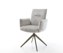 DrehstuhlJova-Flex mit Armlehnen Chenille Silbergrau Kreuzgestell breit Effektfinish Titan 360° drehbar Wippfunktion Taschenfederkern Sofort versandfertig