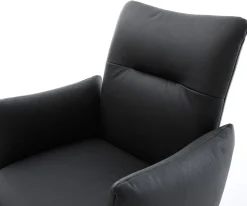 DrehstuhlJova-Flex mit Armlehnen Echt-Leder Schwarz Kreuzgestell breit Schwarz 360° drehbar Wippfunktion Taschenfederkern Sofort versandfertig