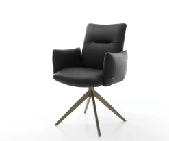 DrehstuhlJova-Flex mit Armlehnen Echt-Leder Schwarz Kreuzgestell breit Effektfinish Titan 360° drehbar Taschenfederkern Sofort versandfertig