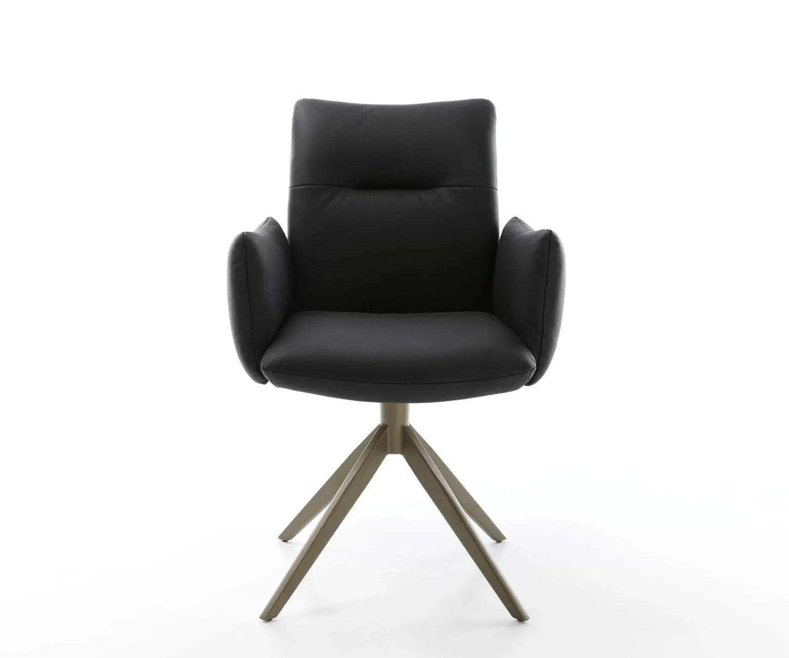 DrehstuhlJova-Flex mit Armlehnen Echt-Leder Schwarz Kreuzgestell breit Effektfinish Titan 360° drehbar Taschenfederkern Sofort versandfertig