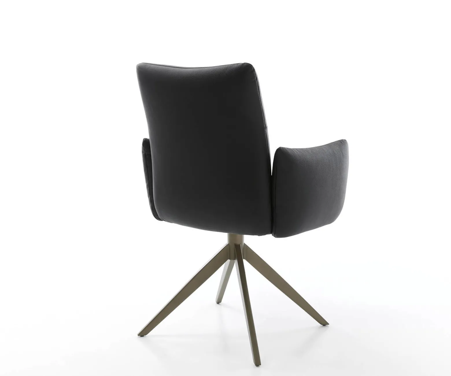 DrehstuhlJova-Flex mit Armlehnen Echt-Leder Schwarz Kreuzgestell breit Effektfinish Titan 360° drehbar Taschenfederkern Sofort versandfertig
