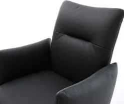 DrehstuhlJova-Flex mit Armlehnen Echt-Leder Schwarz Kreuzgestell konisch Edelstahl 180° drehbar Taschenfederkern Sofort versandfertig
