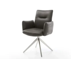 DrehstuhlJova-Flex mit Armlehnen Mikrofaser Anthrazit Vintage Kreuzgestell breit Edelstahl 360° drehbar Wippfunktion Taschenfederkern Sofort versandfertig