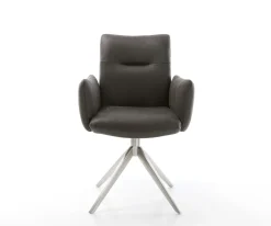 DrehstuhlJova-Flex mit Armlehnen Mikrofaser Anthrazit Vintage Kreuzgestell breit Edelstahl 360° drehbar Wippfunktion Taschenfederkern Sofort versandfertig