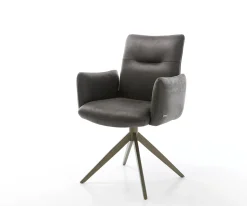 DrehstuhlJova-Flex mit Armlehnen Mikrofaser Anthrazit Vintage Kreuzgestell breit Effektfinish Titan 360° drehbar Taschenfederkern Sofort versandfertig