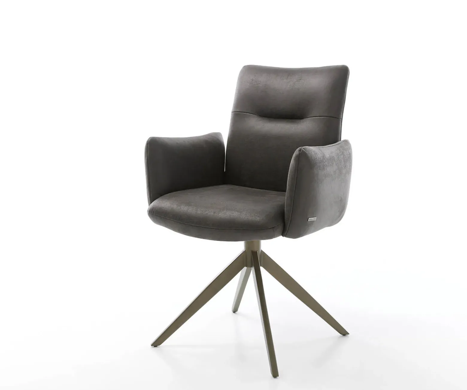 DrehstuhlJova-Flex mit Armlehnen Mikrofaser Anthrazit Vintage Kreuzgestell breit Effektfinish Titan 360° drehbar Taschenfederkern Sofort versandfertig