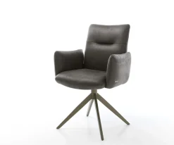 DrehstuhlJova-Flex mit Armlehnen Mikrofaser Anthrazit Vintage Kreuzgestell breit Effektfinish Titan 360° drehbar Wippfunktion Taschenfederkern Sofort versandfertig