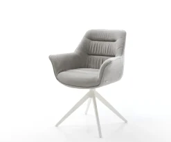 DrehstuhlKaira-Flex Strukturstoff Soft Grau Kreuzgestell breit Weiß 360° drehbar Wippfunktion Sofort versandfertig