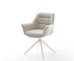 DrehstuhlKaira-Flex Webstoff Soft Beige Kreuzgestell breit Weiß 360° drehbar Wippfunktion Sofort versandfertig